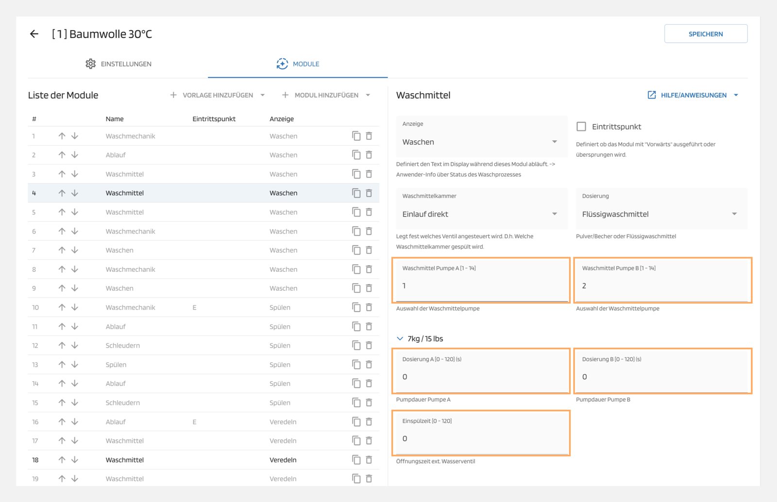 Flüssigwaschmittel-Einstellungen bearbeiten Bearbeiten der Flüssigwaschmittel-Einstellungen
