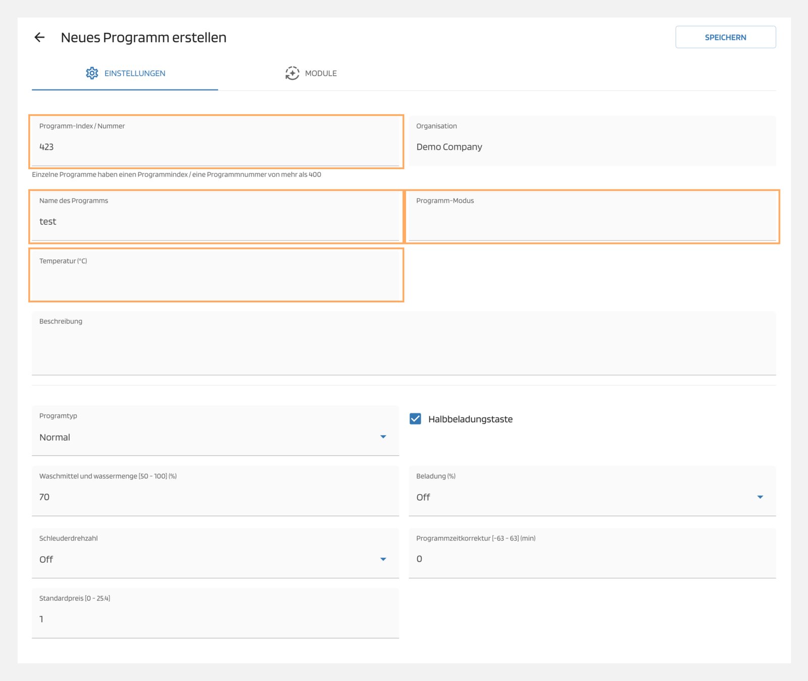 Einstellungen ausfüllen Einstellungen ausfüllen