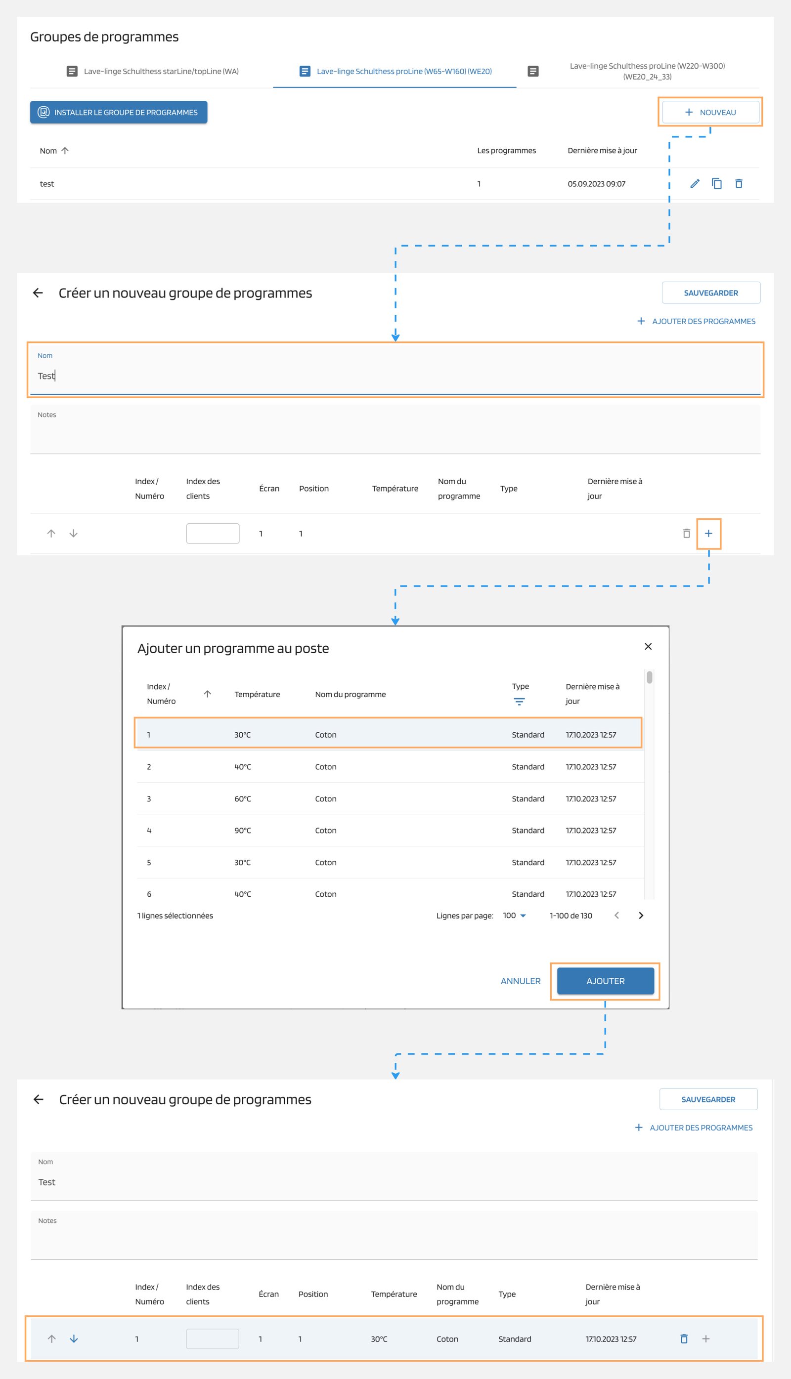 Créer un groupe de programmes avec une position d'écran individuelle Créer un groupe de programmes avec une position d'écran individuelle