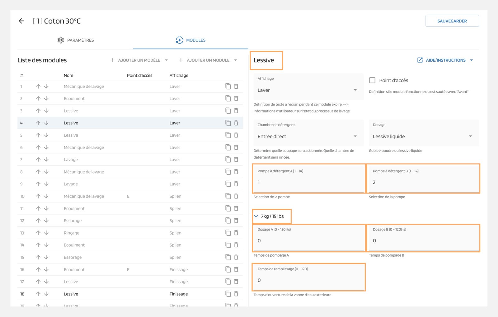 Modifier les paramètres du détergent liquide Modifier les paramètres du détergent liquide
